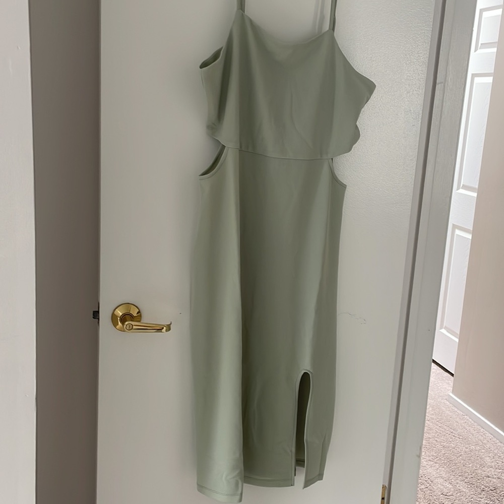 Pink Lily Side Cut Midi Green Dress